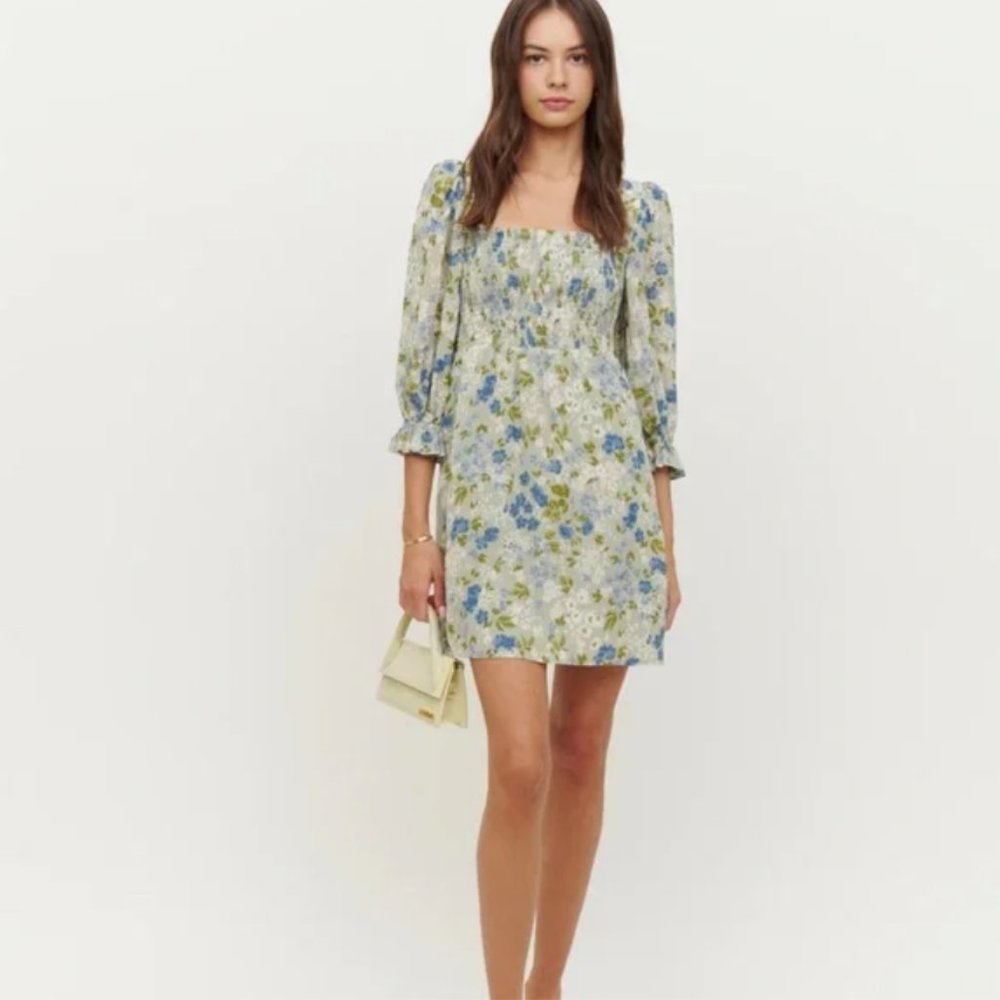 Reformation Women's Zaria Mini Dress Amie Smocked Floral Cottagecore Medium